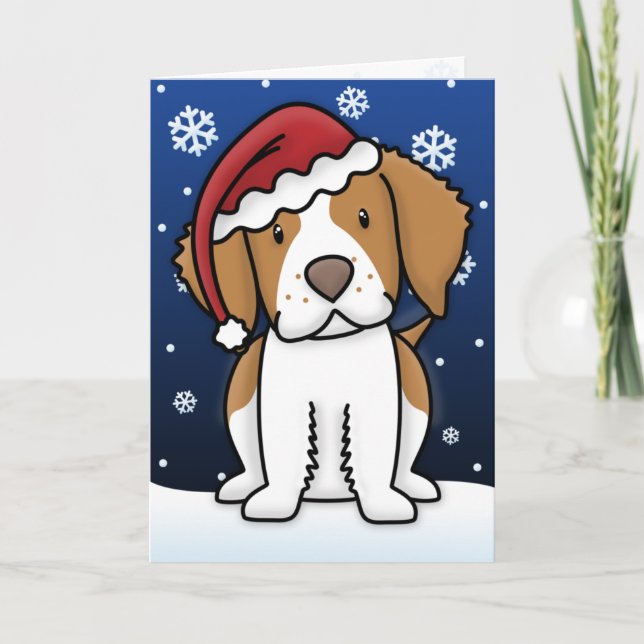 Kawaii Brittany Spaniel Christmas Card (Front)
