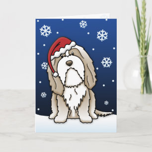 Kawaii Brown Bearded Collie Christmas Card