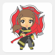 Kawaii Brunette Firefighter Girl -