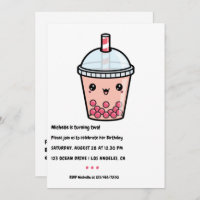 Kawaii Bubble Tea Birthday Party Invitation