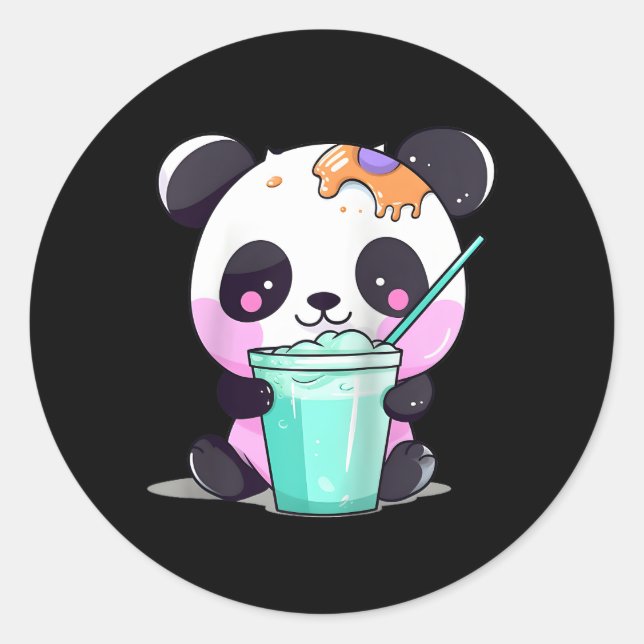Kawaii Bubble Tea Panda Boba-Tea Japanese Baseball Classic Round Sticker (Front)