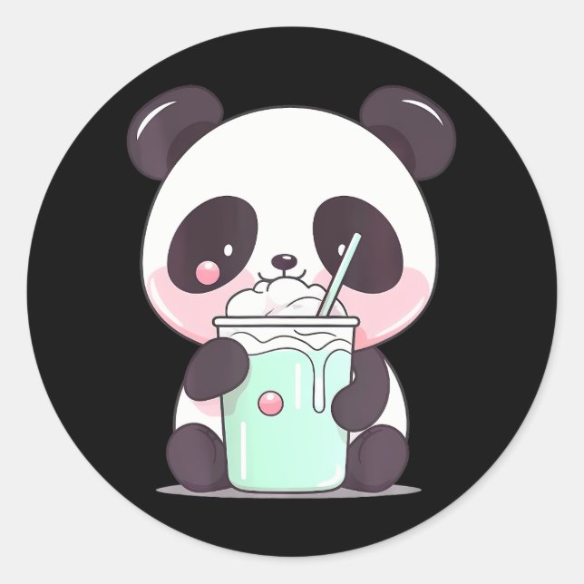 Kawaii Bubble Tea Panda Funny Boba-Tea Japanese Classic Round Sticker (Front)