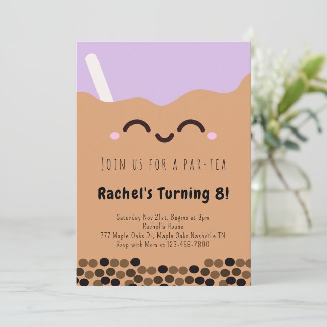 Kawaii Bubble Tea Par-tea Birthday Invitation (Standing Front)