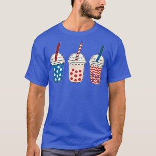 Kawaii Bubble Tea Red White Blue American Flag 4th T-Shirt