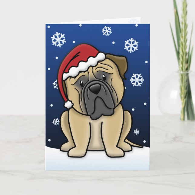 Kawaii Bullmastiff Christmas Card (Front)