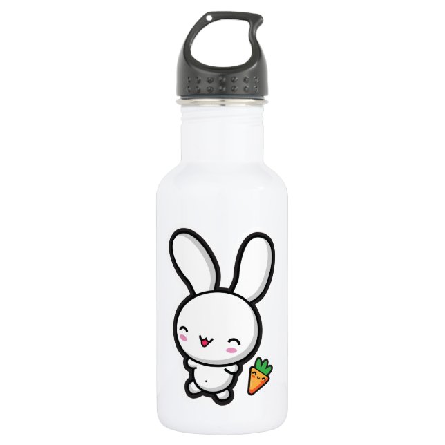 Kawaii Bunny and Carrot 532 Ml Water Bottle (Front)