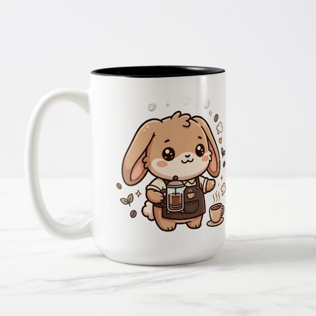 Kawaii Bunny Barista Mug Two-Tone (Left)