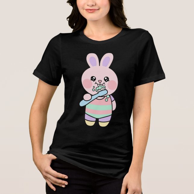 Kawaii Bunny Brush Time Tri-Blend Shirt (Front)