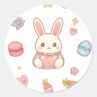 Kawaii Bunny Café Easter Cute Chibi Bunnies Classic Round Sticker