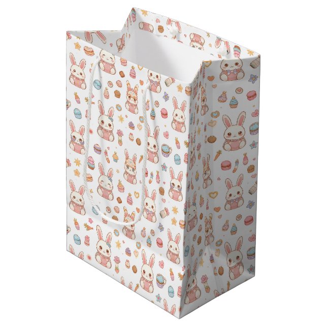 Kawaii Bunny Café Easter Cute Chibi Bunnies  Medium Gift Bag (Front Angled)