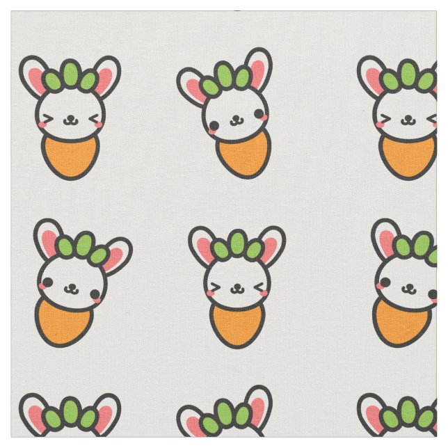 Kawaii Bunny Carrot Fabric (Close Up)