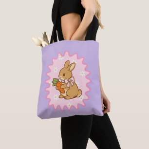 Kawaii Bunny Carrot Spring Flowers Tote Bag