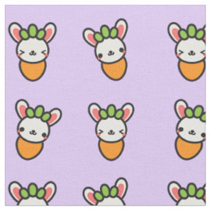 Kawaii Bunny Carrot with Purple Background Fabric