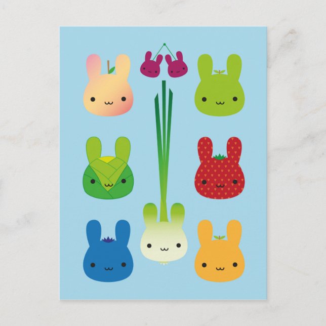 Kawaii Bunny Fruit & Vegetables Postcard (Front)