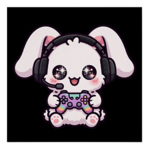Kawaii Bunny Gamer Headset Poster