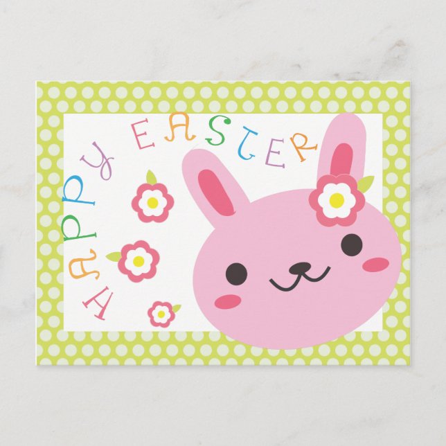 Kawaii Bunny - Happy Easter Holiday Postcard (Front)