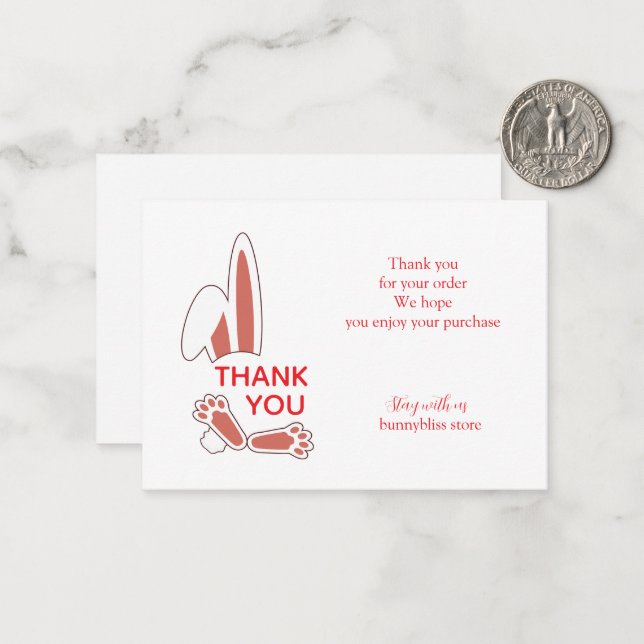 Kawaii Bunny Peek Thank You Card (Front/Back In Situ)