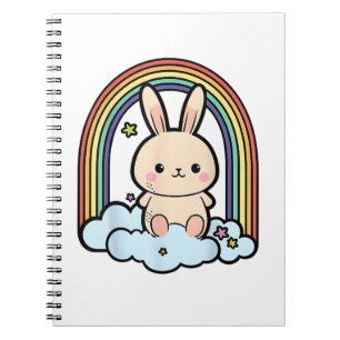 Kawaii Bunny Rabbit on a Rainbow Cloud Cute Animal Notebook