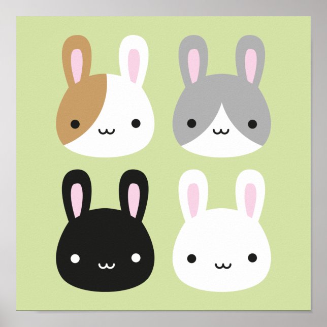 Kawaii Bunny Rabbits Poster (Front)