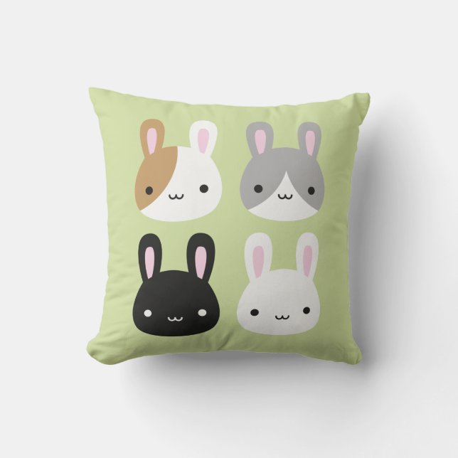 Kawaii Bunny Rabbits Reversible Cushion (Front)