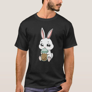 Kawaii Bunny Sipping Boba Bubble Tea Cup Retro Vin T-Shirt