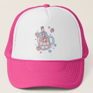 Kawaii Bunny Strawberry Drink Trucker Hat