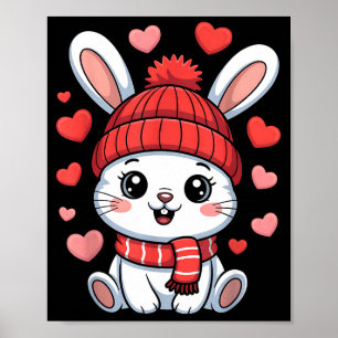 Kawaii Bunny Valentines Day Hearts Winter Scarf  Poster