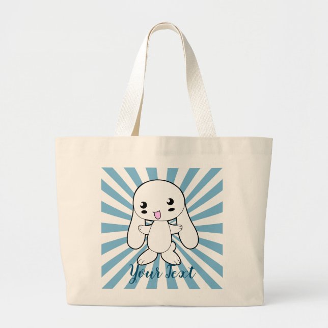 Kawaii Bunny's Hug Custom Large Tote Bag (Front)