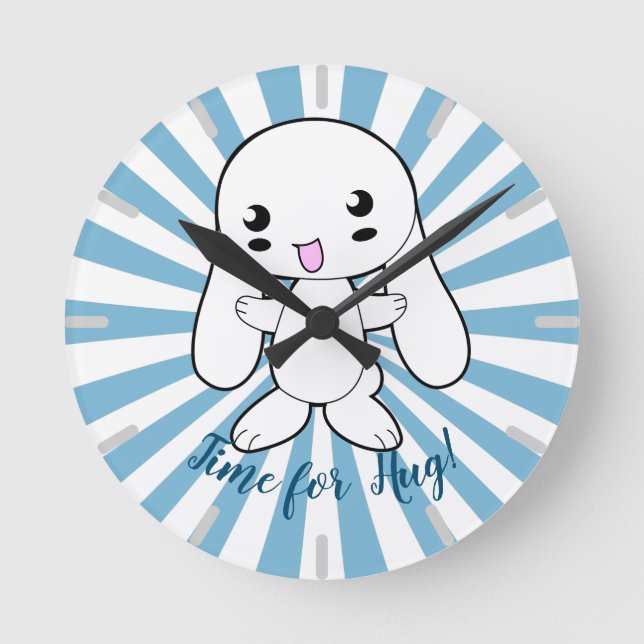 Kawaii Bunny's Hug Custom Round Clock (Front)