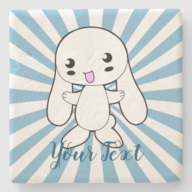 Kawaii Bunny's Hug Custom Stone Coaster (Front)
