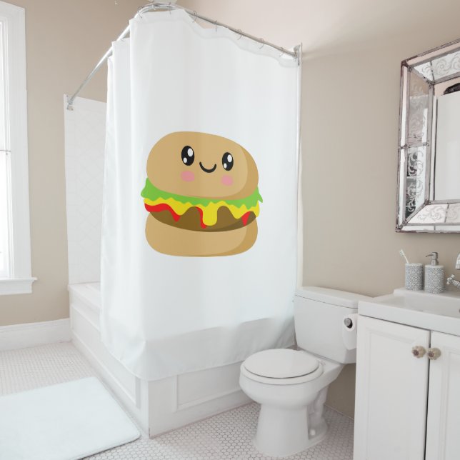 Kawaii Burger Shower Curtain (In Situ)