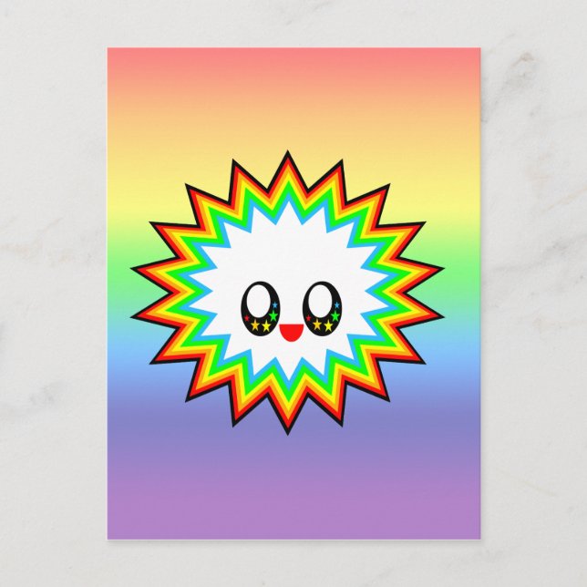 KAWAII BURST RAINBOW HAPPY FACE POSTCARD (Front)