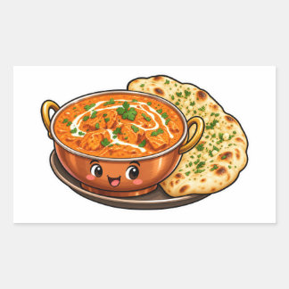 Kawaii Butter Chicken Sticker, Cute Indian Food Na Rectangular Sticker
