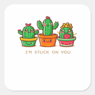 Kawaii Cacti Crew Im Stuck On You Playful Design  Square Sticker