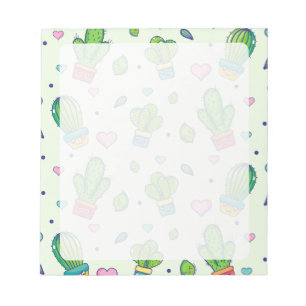 Kawaii Cactus and Hearts Notepad