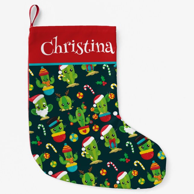 Kawaii Cactus Christmas Stocking (Front)