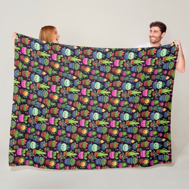 Kawaii Cactus Fleece Blanket (In Situ)