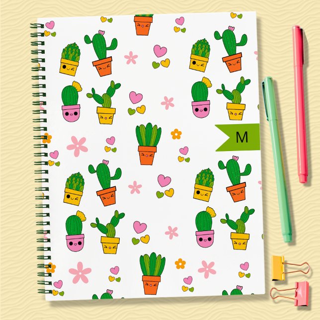 Kawaii Cactus Monogram Spiral Notebook (Creator Uploaded)