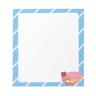 Kawaii Cake on a Striped Background Notepad