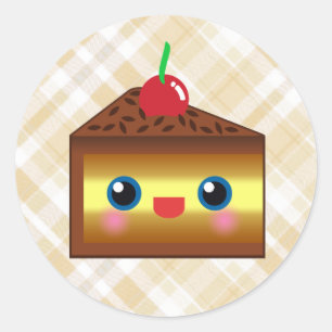 Kawaii Cake Pie Chocolate Vanilla Cream Cherry Yum Classic Round Sticker