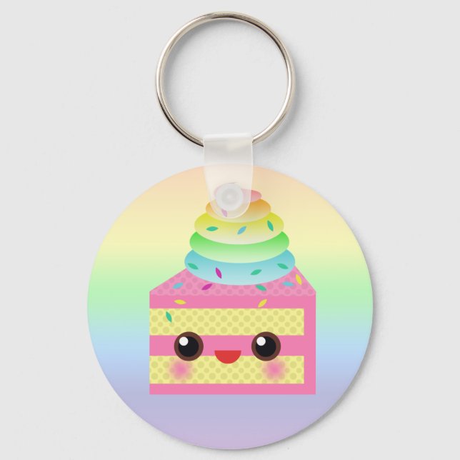 Kawaii Cake Pink Rainbow Sprinkles Fun Dessert Key Ring (Front)