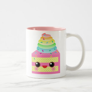 Kawaii Cake Pink Rainbow Sprinkles Fun Dessert Two-Tone Coffee Mug