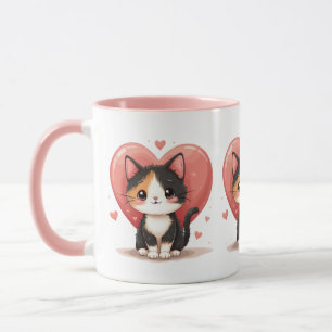 Kawaii Calico Cat Heart Valentine Design Mug