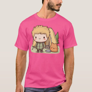 Kawaii Camping Boy With A Tent And His Cute Friend T-Shirt