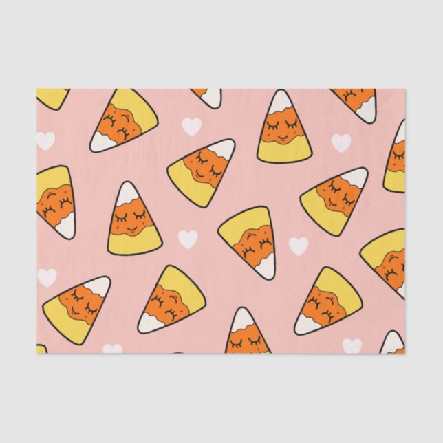 Kawaii Candy Corn and Heart Pattern Pink Tissue Paper (Front)