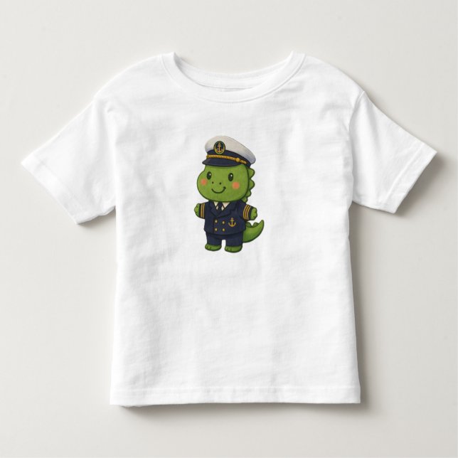 Kawaii Captain Dinosaur – Cute Dino Jobs Toddler T-Shirt (Front)