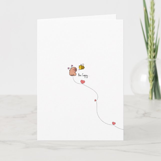 Kawaii Capybara Bee Pun Valentine Card (Front)