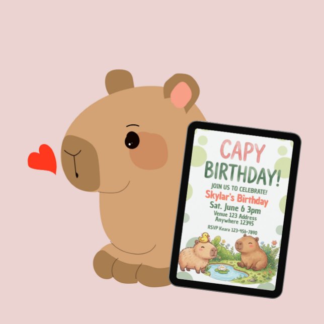 Kawaii Capybara Birthday Invitation (Creator Uploaded)