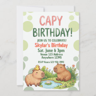Kawaii Capybara Birthday Invitation