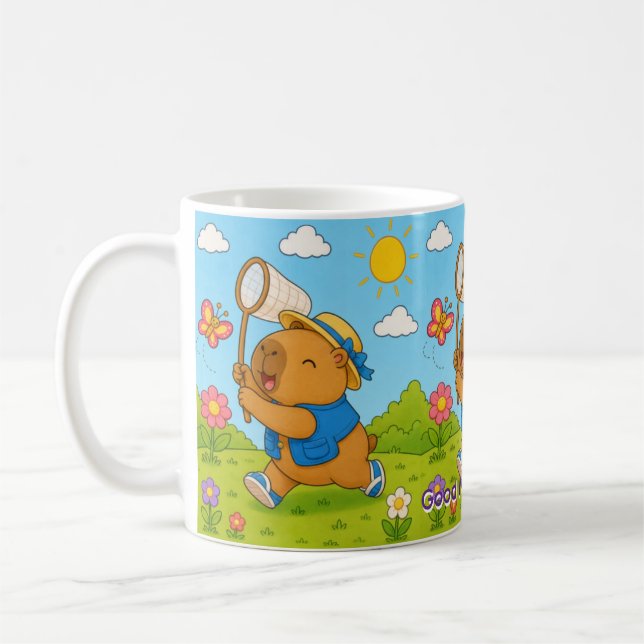 Kawaii Capybara Butterfly Custom Name Mug (Left)